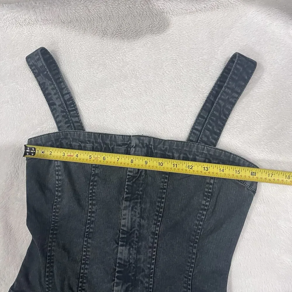 Free People Lucky Day One-Piece Jumpsuit Sz 8 Women Casual Boho Denim Black NEW - Picture 3 of 10